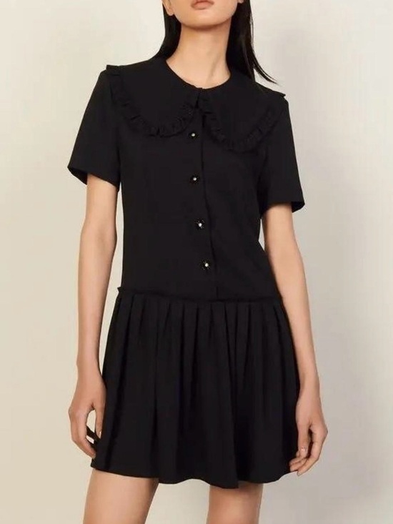 Sandro Dresses & Skirts - Sandro Black Mini Dress with Peter Pan Collar